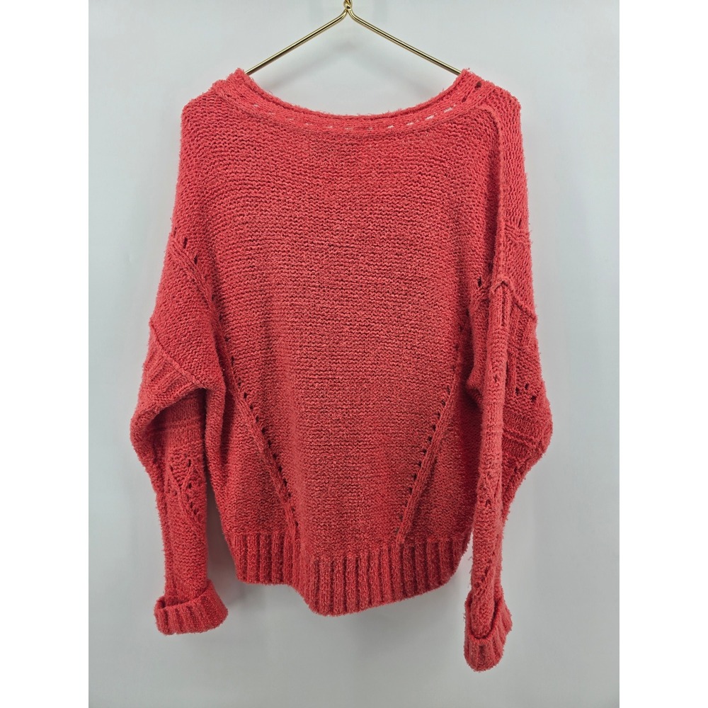 Anthropologie Pilcro Sweater Womens XS Pointelle Knit V-Neck Coral EUC - Picture 3 of 6